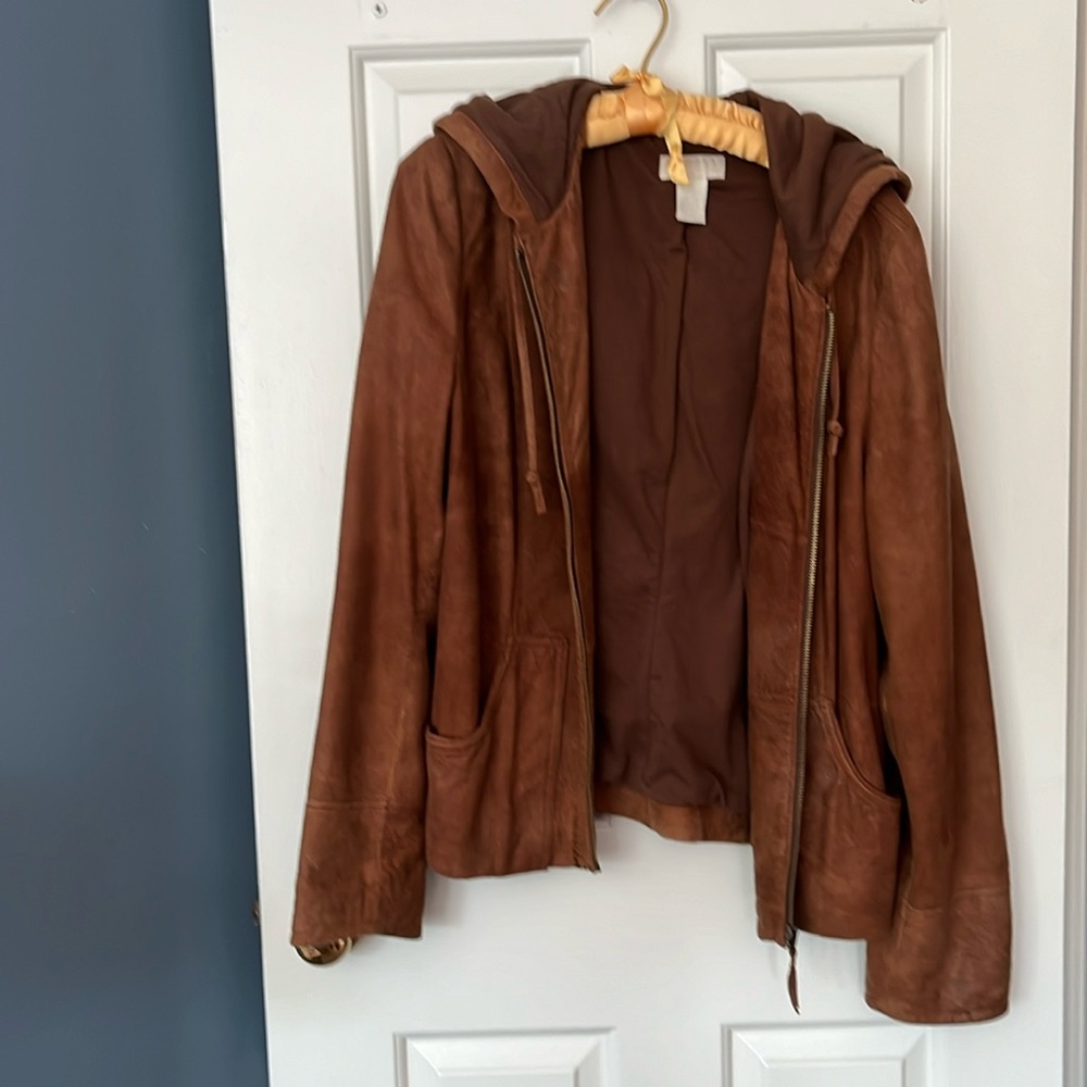 Lucky Brand Brown Leather Hooded Jacket
